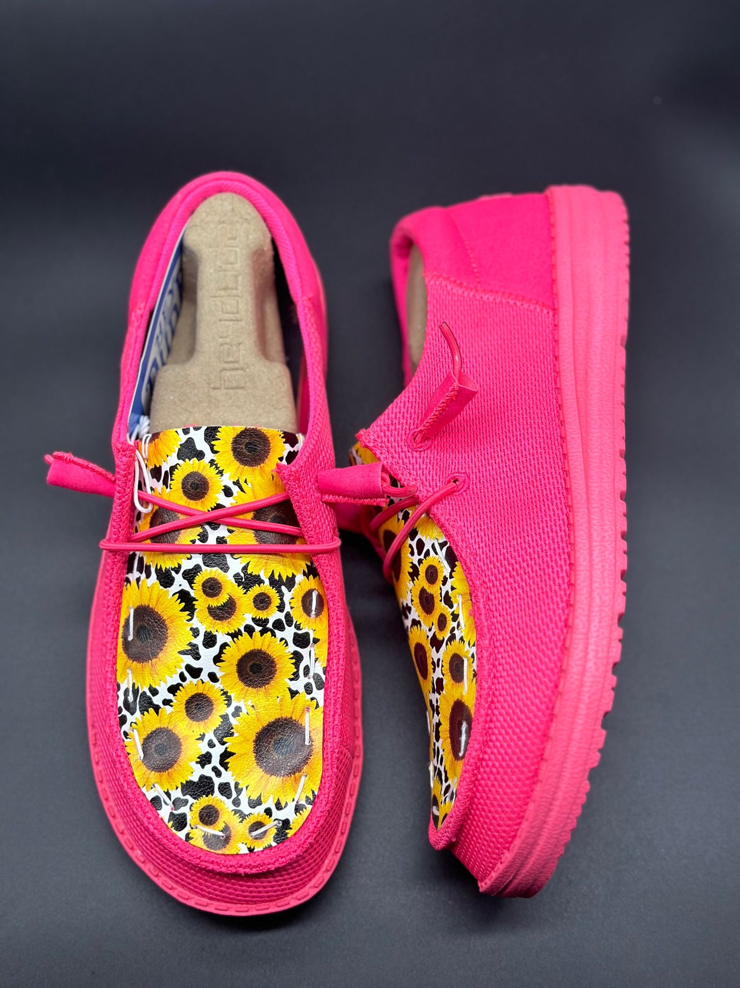 Electric Pink Cow Sunflower Custom Hey dude shoes Dudes FREE SHIPn image 1