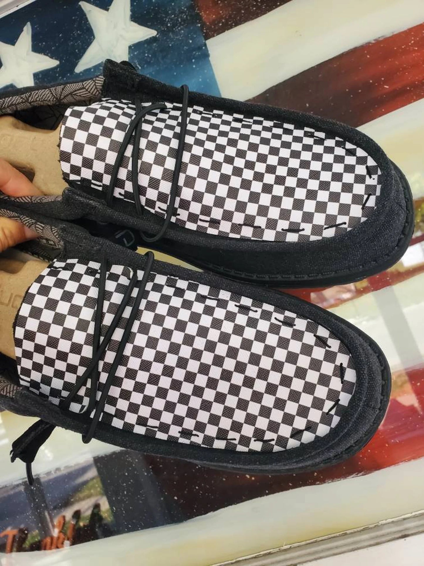 Racing checkered flag hey dudes Custom Hey dude shoes FREE SHIP image 2