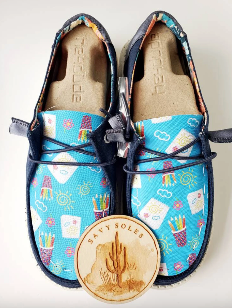 Teacher bus school preschool kindergarten pencil Custom Hey dude shoes FRE image 1