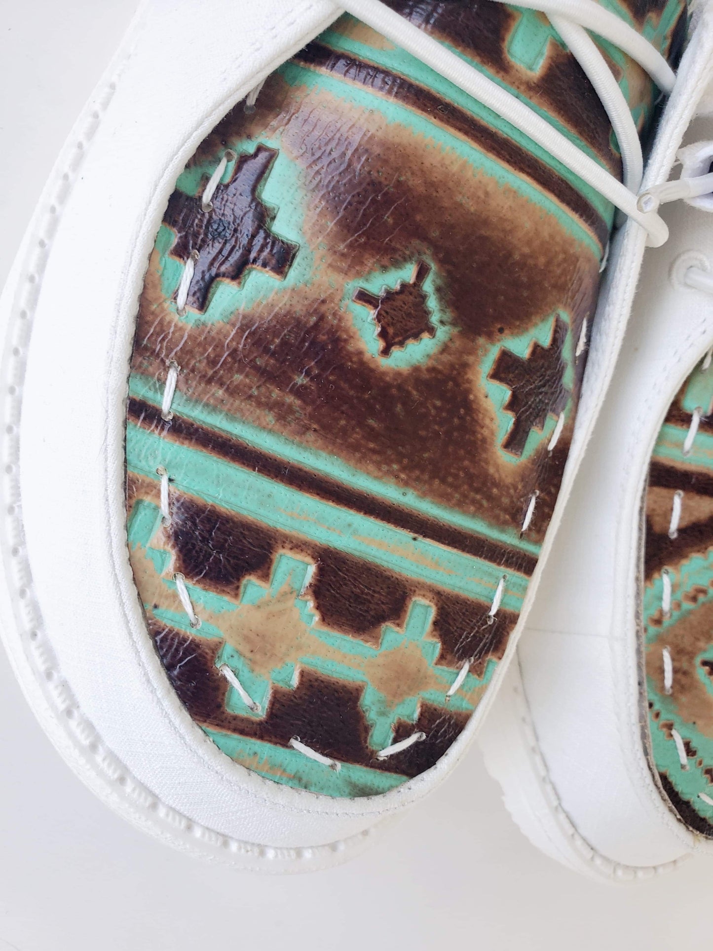 Brown/Turquoise Embossed Leather Custom Dudes FREE SHIP image 1