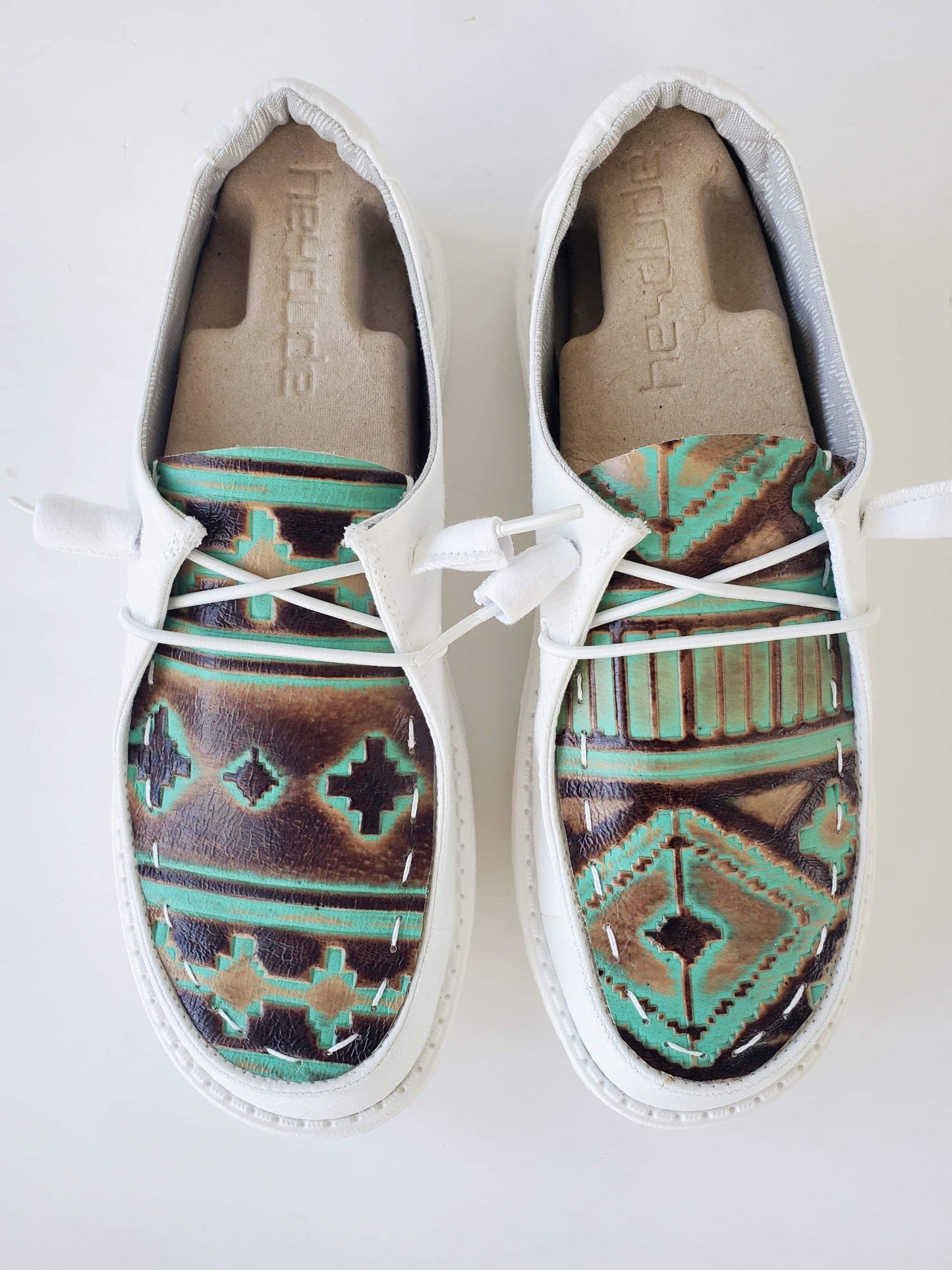 Brown/Turquoise Embossed Leather Custom Dudes FREE SHIP image 2