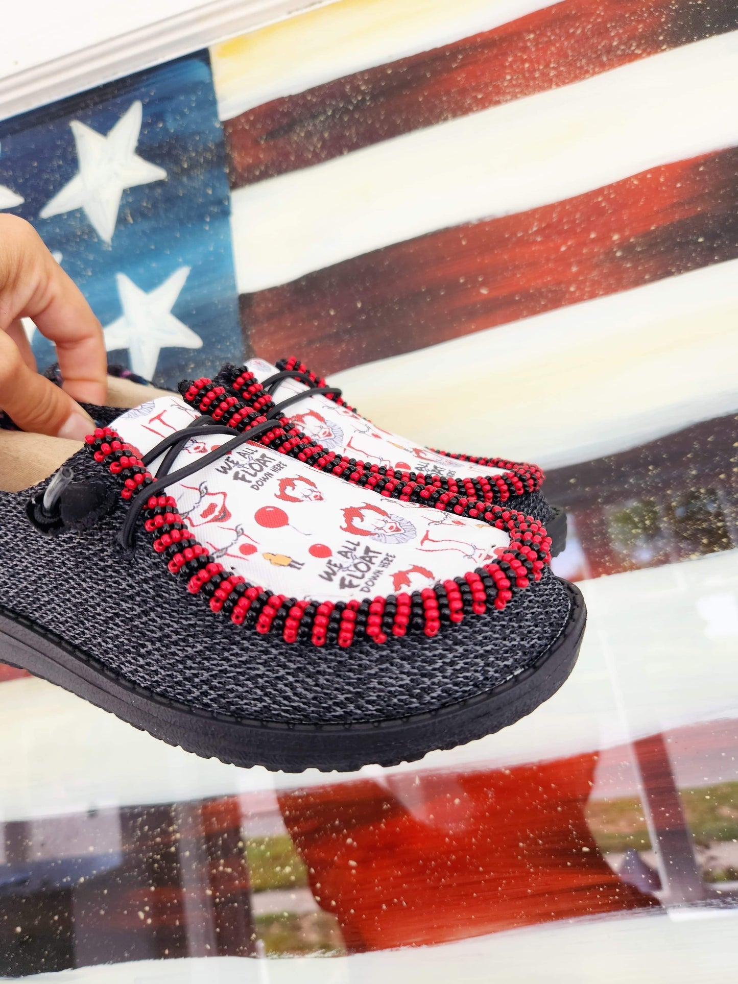 IT Red and Black beaded Custom Hey Dude Shoes image 1
