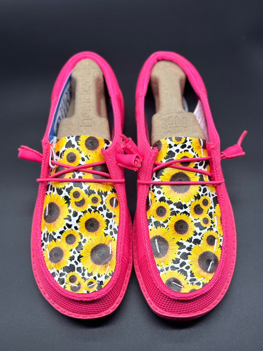Electric Pink Cow Sunflower Custom Hey dude shoes Dudes FREE SHIPn image 0