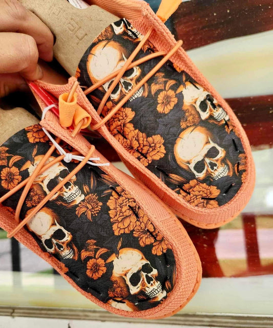 Orange Floral/Skull  Custom Dude Shoes FREE SHIP image 0