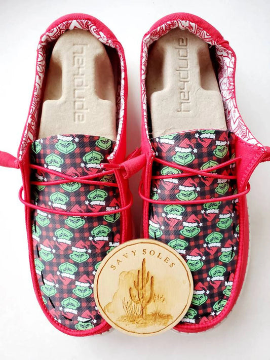The mean green one Christmas plaid Custom Hey dudes shoes Dude FREE SHIP stole C image 0