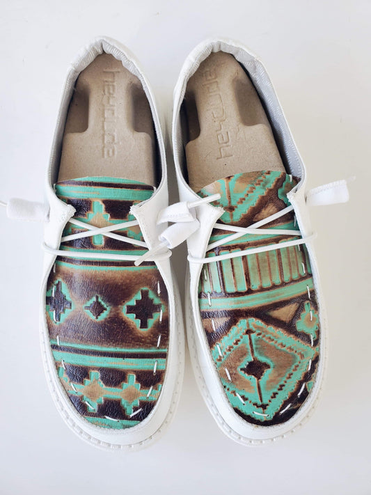 Brown/Turquoise Embossed Leather Custom  Dudes FREE SHIP image 0