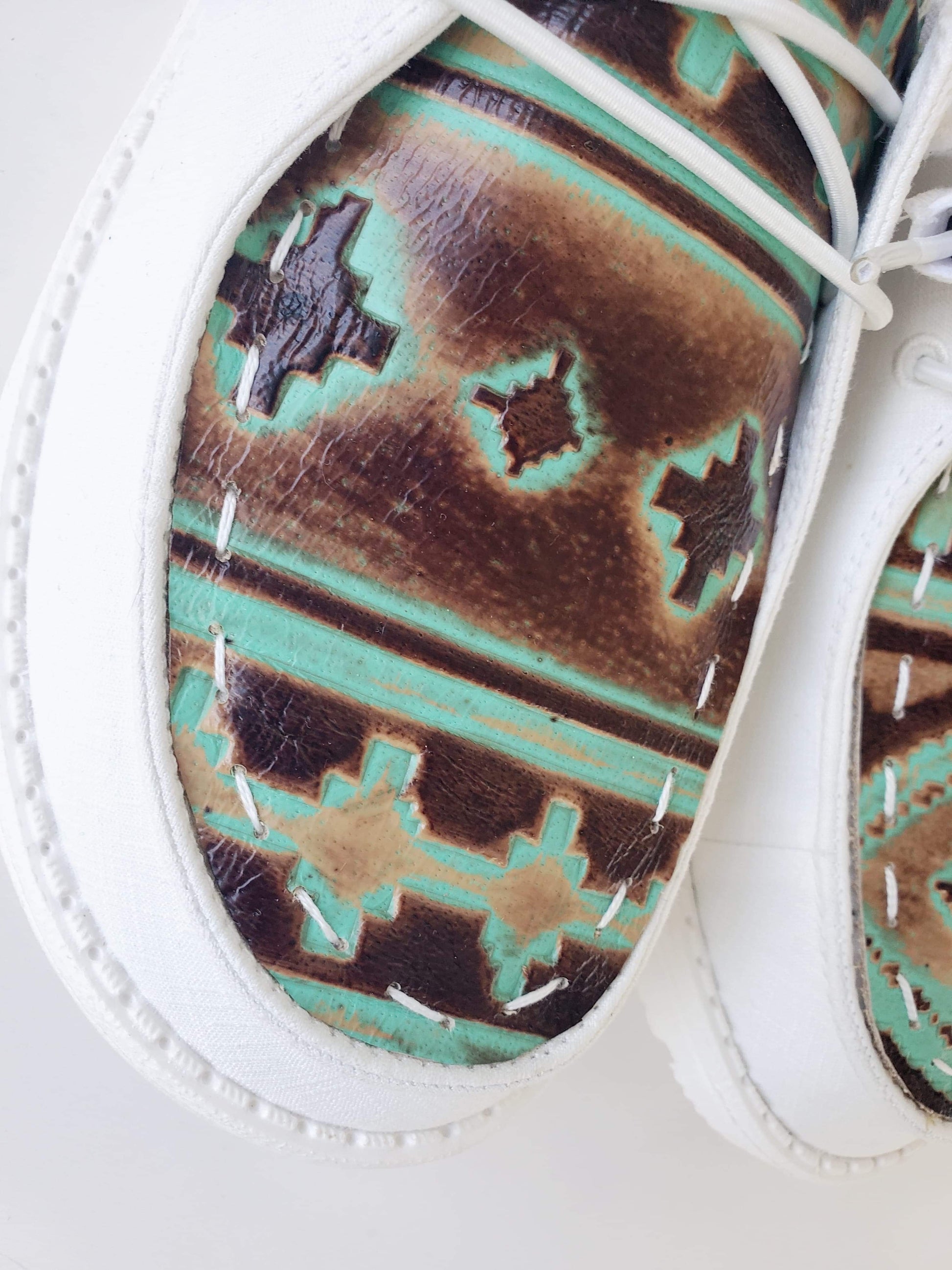 Brown/Turquoise Embossed Leather Custom  Dudes FREE SHIP image 1