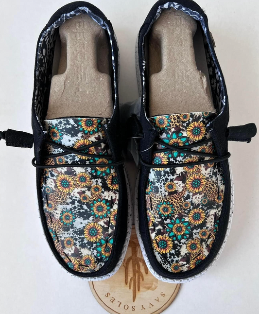 Sunflowers COW CHEETAH summer Custom Hey Dude Shoes FREE SHIP image 0