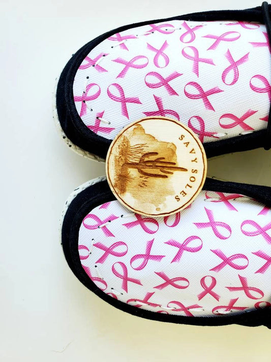 Breast cancer awareness ribbon pink Custom Hey Dudes shoes image 0