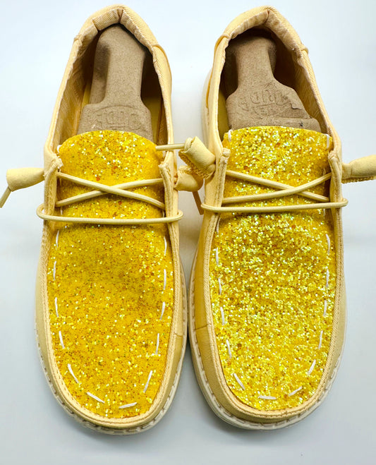 Glitter Sparkle Yellow CUSTOM Hey Dude Shoes Free Shipping image 0