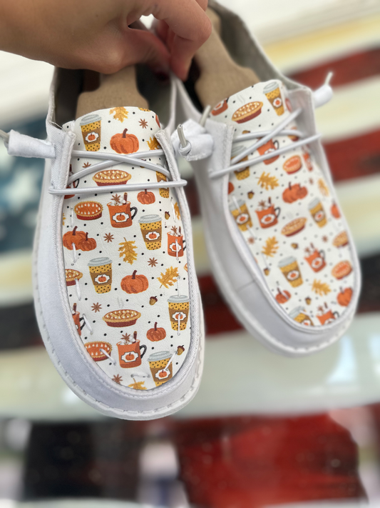 Fall Pumpkin Coffee Custom Dude Shoes image 0