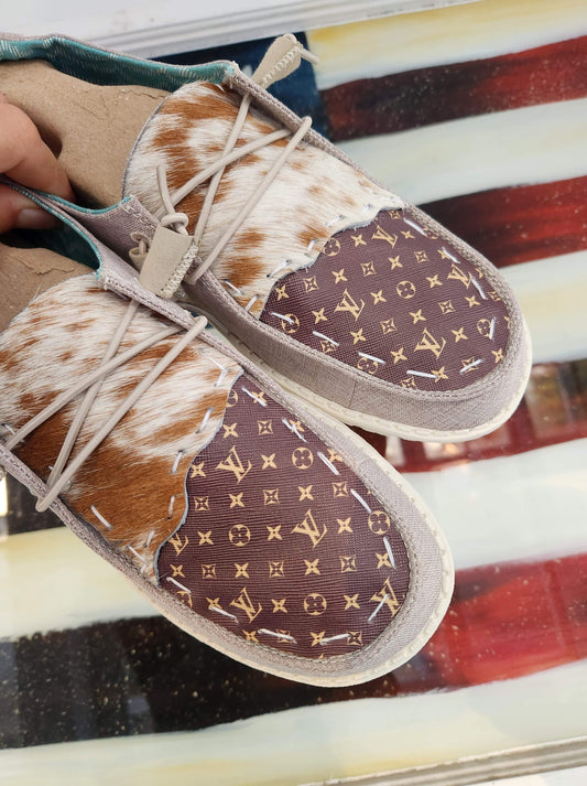 Beige  cowhide/leather Custom Hey dude shoes Hey Dudes FREE SHIP image 0