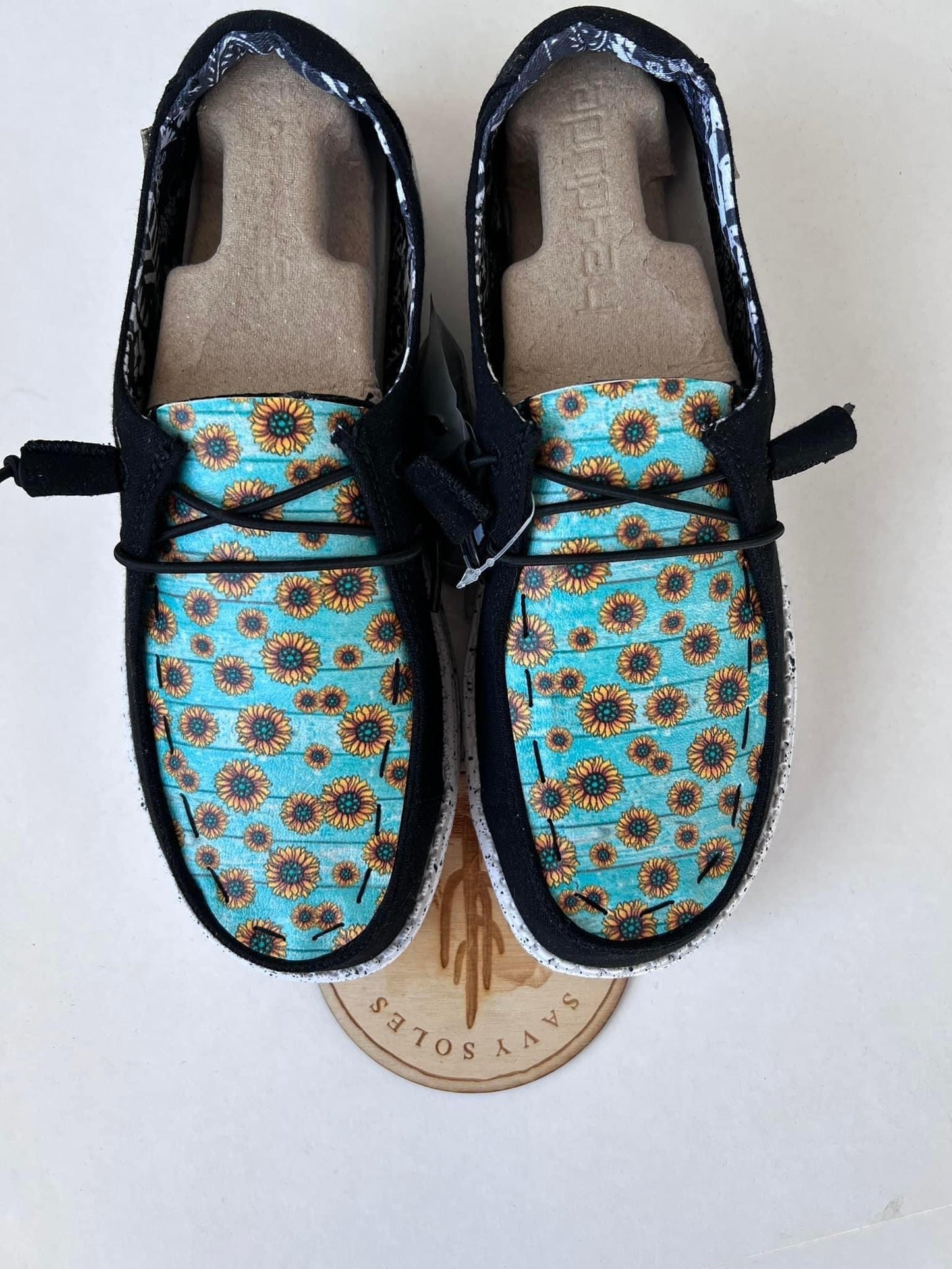 Turquoise wood Sunflower leopard cheetah print hey dudes. image 0