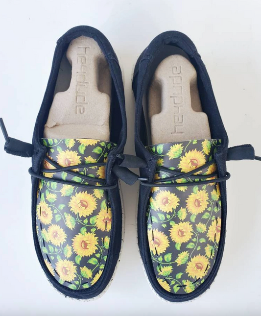 Black Sunflowers Sun flowers summer Custom Dude Shoes FREE SHIP image 0