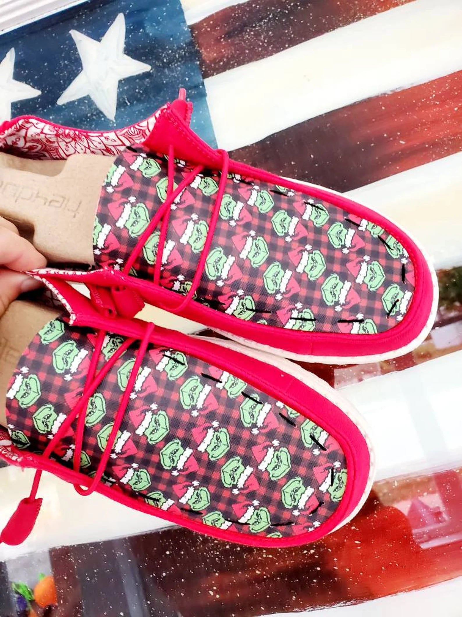 The mean green one Christmas plaid Custom Hey dudes shoes Dude FREE SHIP stole C image 1