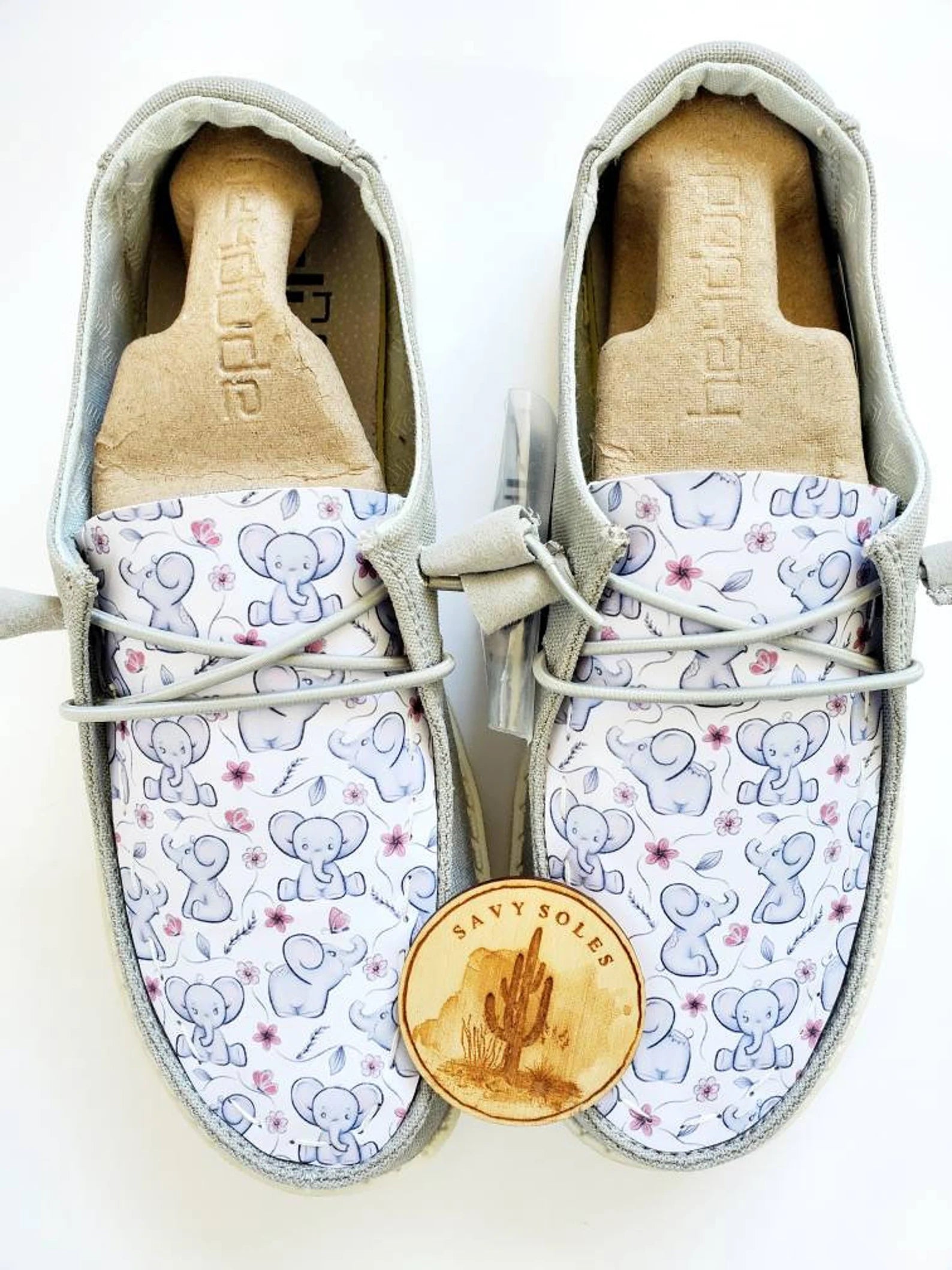 Grey pink elephants flowers Custom Hey dude shoes Hey Dudes FREE SHIP image 0