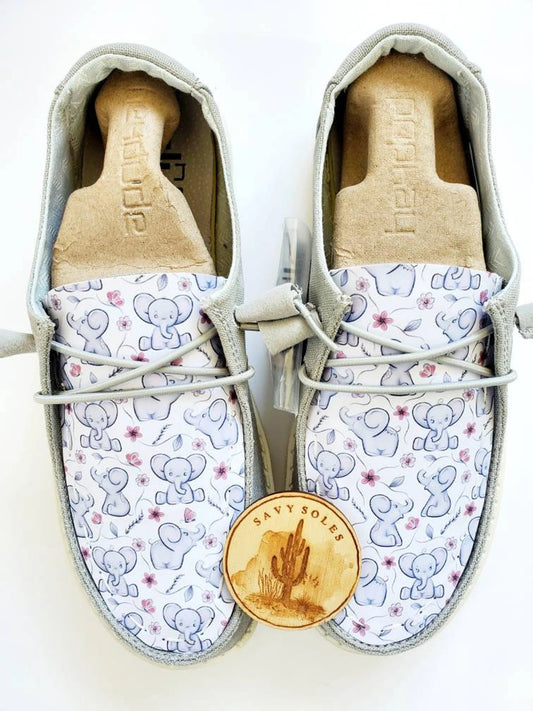 Grey pink elephants flowers Custom Hey dude shoes Hey Dudes FREE SHIP image 0
