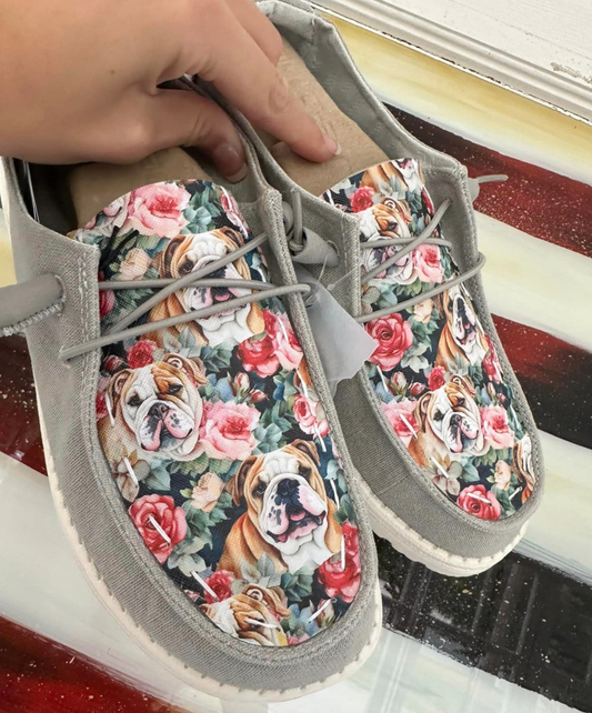 Bulldog Floral  Custom Dude Shoes FREE SHIP image 0