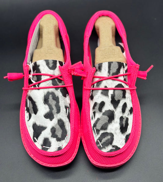 Electric Pink Snow Leopard Custom Hey dude shoes Dudes FREE SHIPn image 0