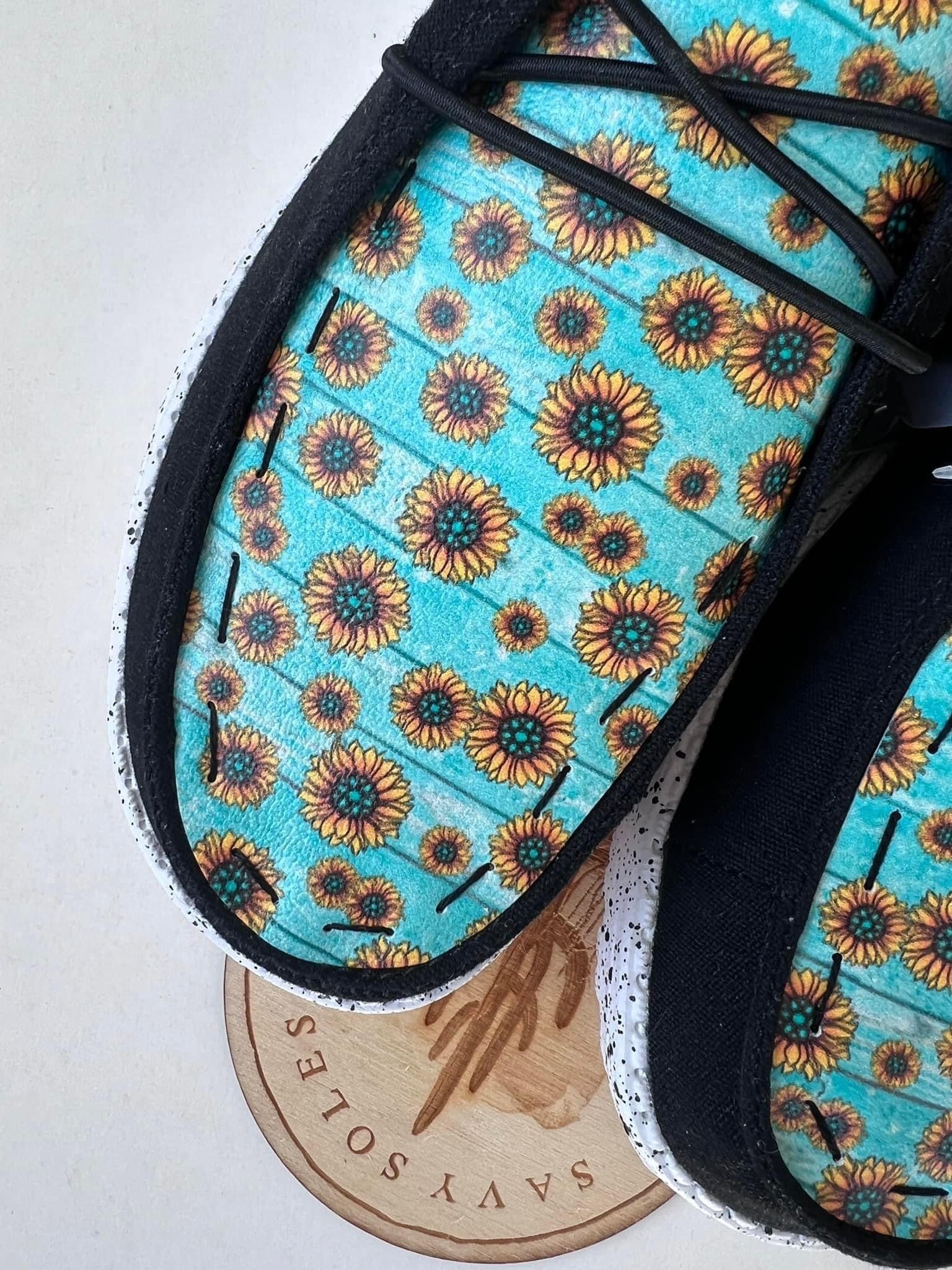 Turquoise wood Sunflower leopard cheetah print hey dudes. image 1