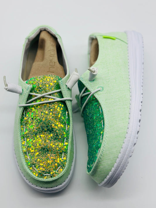 Green chunky Glitter Sparkle Custom Dude Shoes Free Shipping image 0